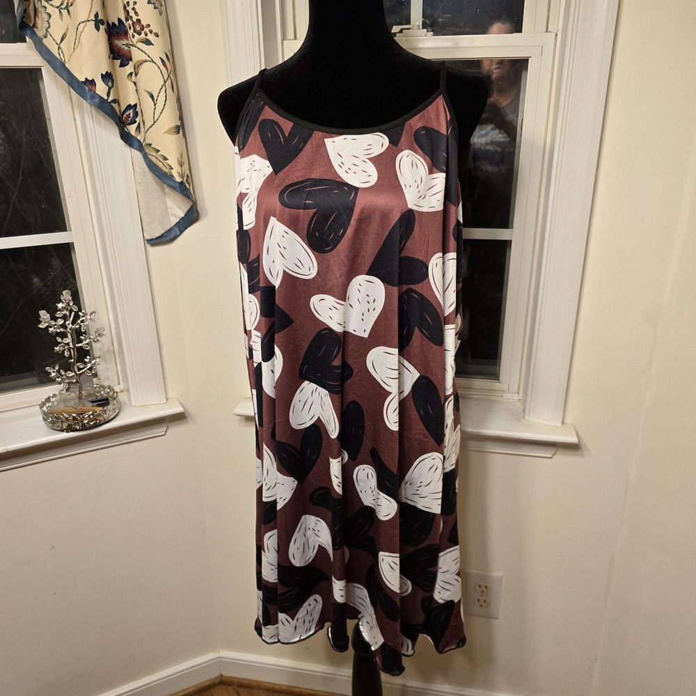 Womens Heart‎ Print Nightgown Sleepshirt Slip Dress Size 2XL Valentine